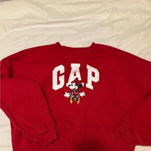 Gap x Disney Crop Pullover Women Medium Red Minnie Crew Neck Fleece Sweatshirt